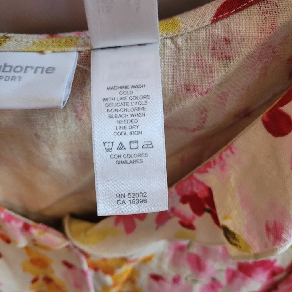 Watercolor Floral Women Top Large Ruffle Linen Blend Button Up Cottagecore 21973 - Picture 10 of 11